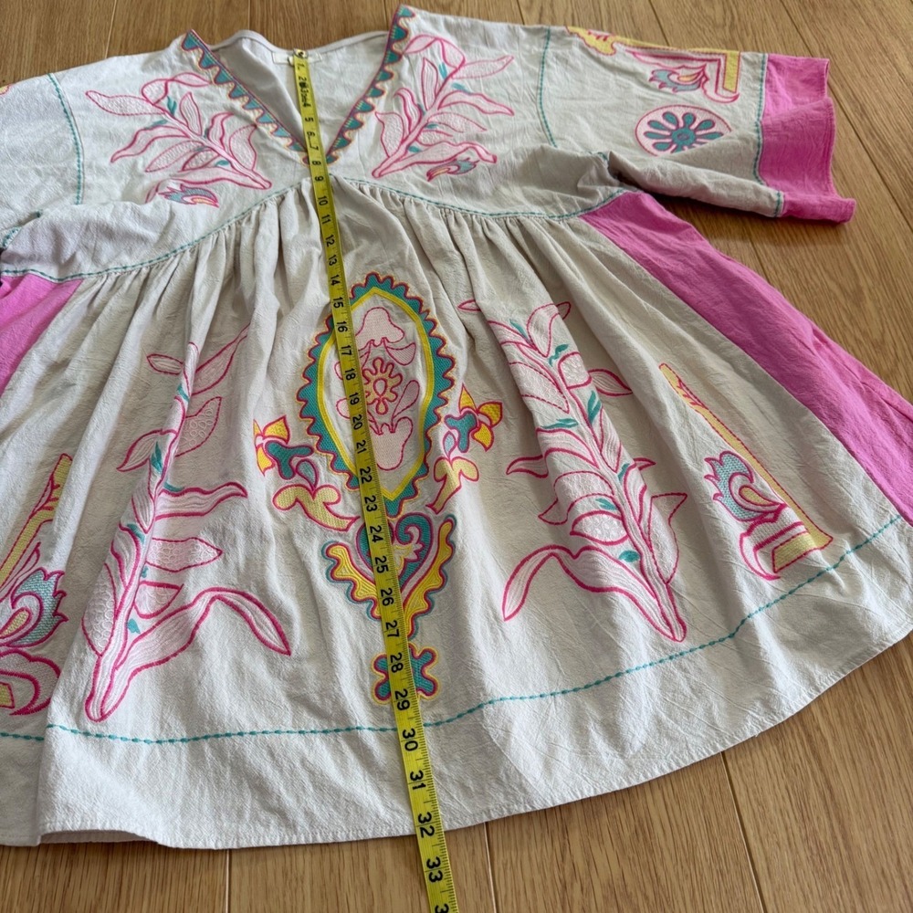 Blue Velvet embroidered Tunic Mini Dress Babydoll Medium Large Pink Boho Beach - Picture 11 of 11